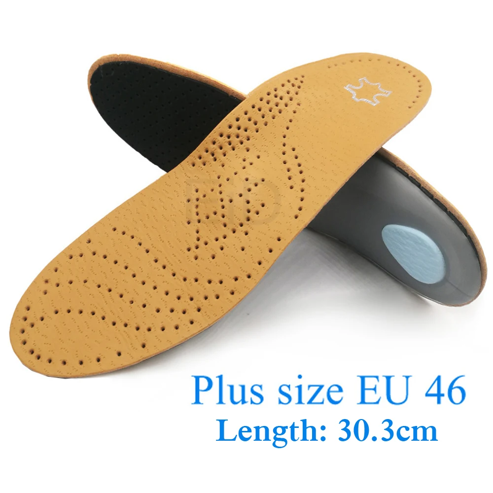 Plus size EU46 Ортопедическая стелька из кожи для плоскостопия, ортопедическая обувь, стельки для ног для мужчин, женщин и детей - Цвет: Plus size EU46