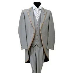 3Pcs Jacket Pants Vest Grey Tuxedo Men Suits Sets Male Blazer Trousers Bridegroom Groomsmen Wedding Clothing Dinner Party Wear