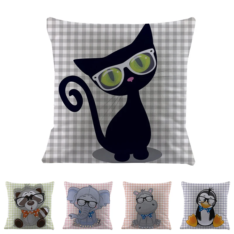 

Cartoon animal Geometric lattice white Velvet Fabric Pillow cushion cover Pillowcase Home sofa Decoration child cushions covers