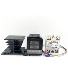 Thermostat numérique PID pour contrôleur de température, sortie SSR, relais Max.40A SSR + sonde de Thermocouple K, dissipateur thermique 0-1300C, REX-C100