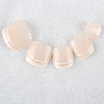 

24pcs False Toe Nail Tips Full Cover French Fake Nails Medium Pre-designed Toe Artificial Nail Art Salon DIY
