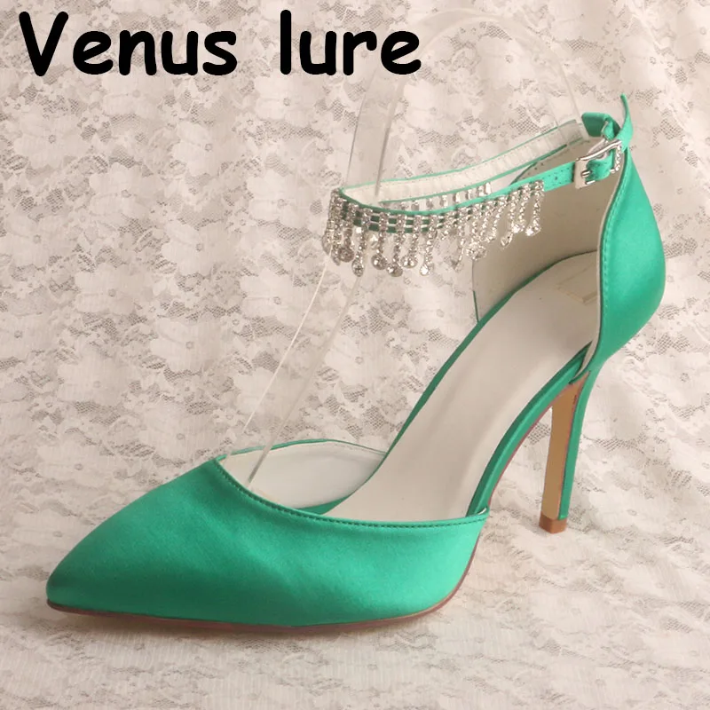 

Ankle Strap White Wedding Shoes for Bride Pointed Toe High Heel Pumps