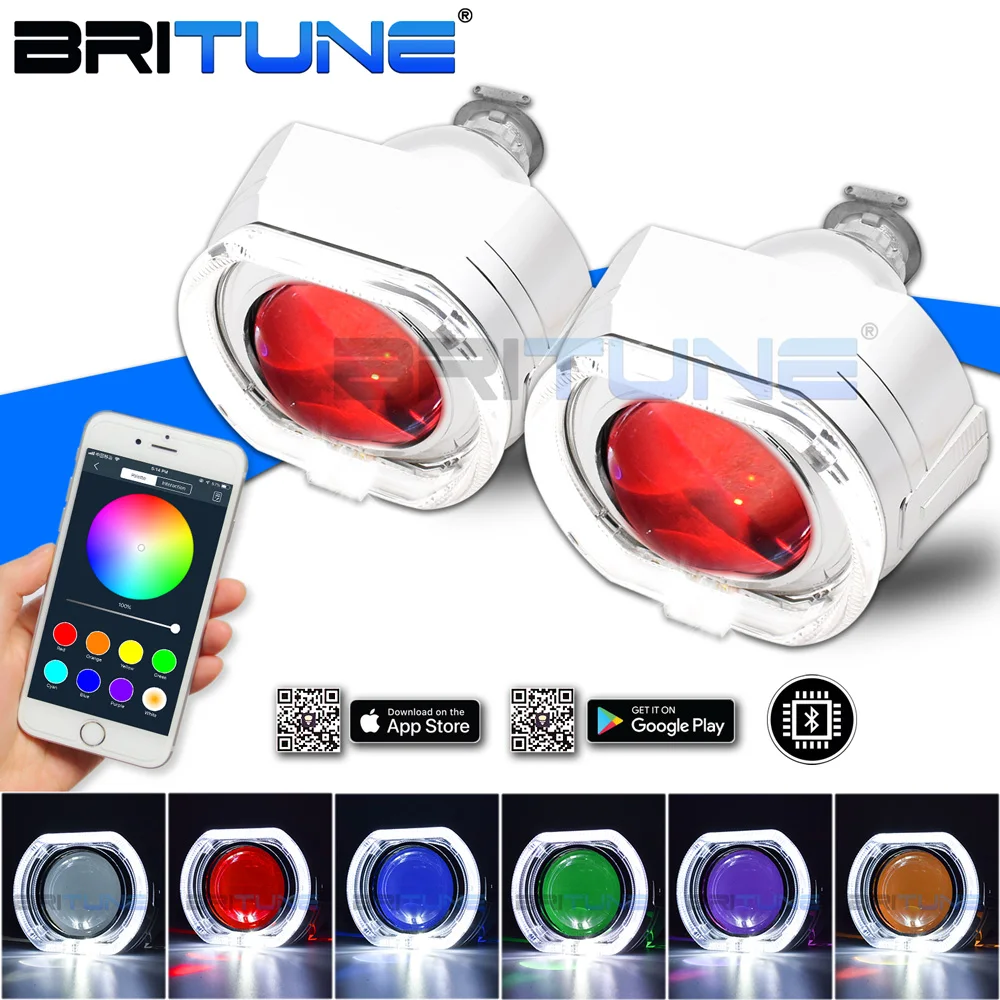 US $51.84 Britune Bixenon Lens Bluetooth Angel Devil Eyes RGB APP Projector H1 HID LED Bulb H4 H7 Headlight Car Lights Accessories Tuning