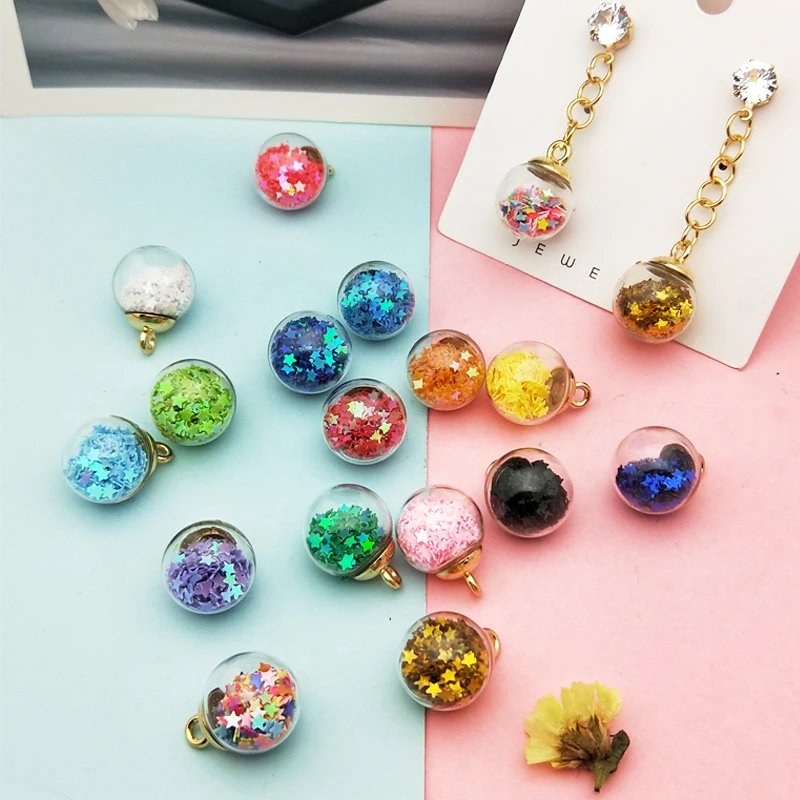 

10pcs/lot 16mm Colorful Transparent Glass Ball Charms Pendants Quicksand Star Sequin Charms Fit Jewelry DIY Earring Accessories