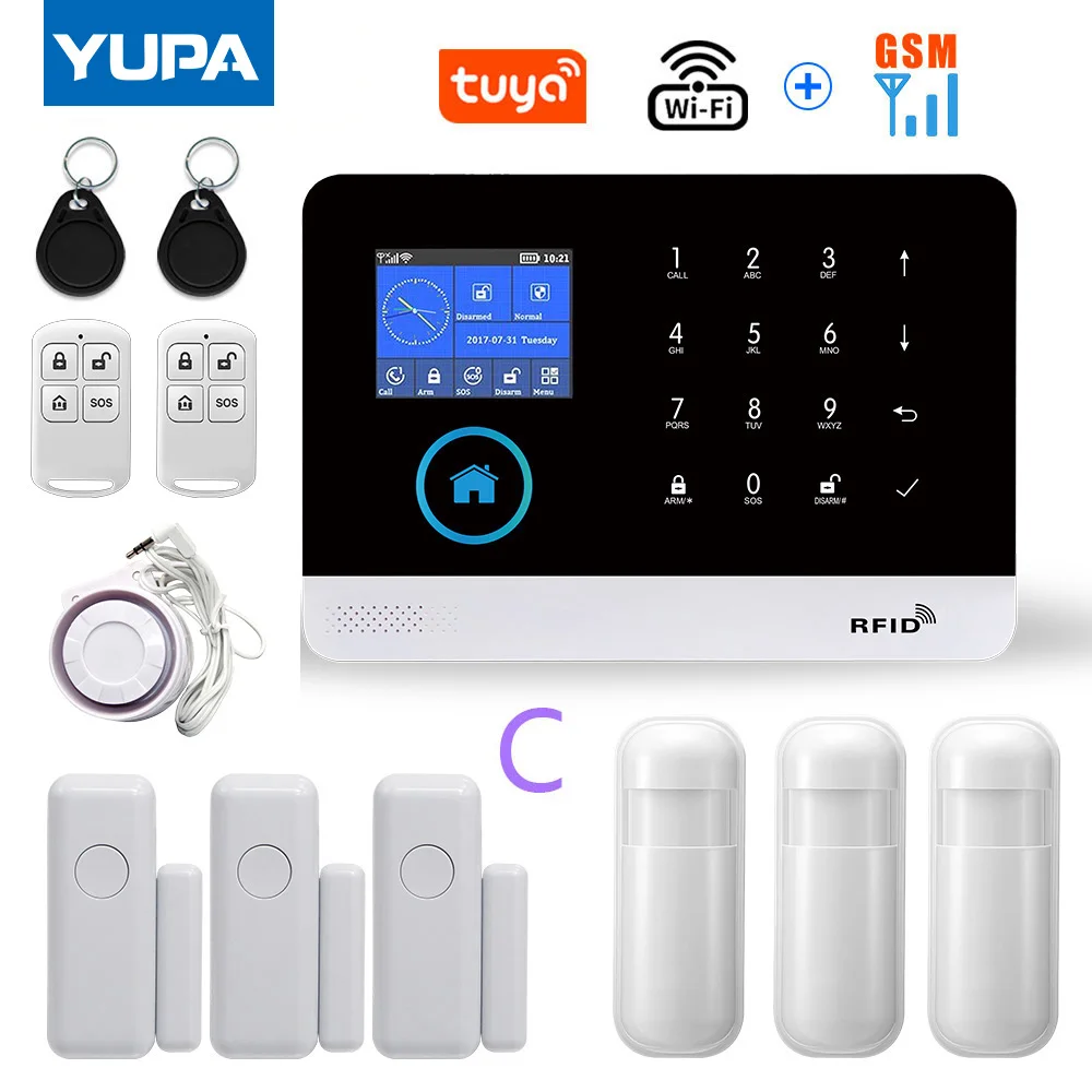 WIFI GSM Home Security Alarm System With Wireless Motion Sensor Detector Burglar Anti Theft TUYA APP Supports Alexa & Google ring alarm pad Alarms & Sensors