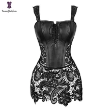  Sexy Red Corset Dress Plus Size 6XL Bustier Dresses Overbust Corsets Bustier Steampunk Gorset Faux Leather Corselet Lace Korsett 