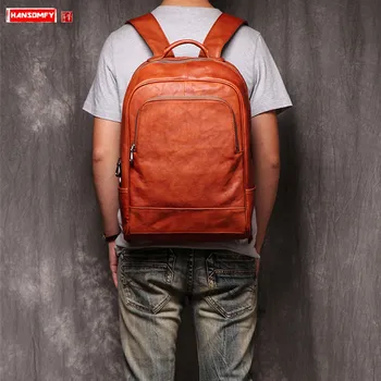 

New Men's Backpack Vintage Leather Men Travel Backpacks Laptop Bag Male Casual Computer Fashion School Bags Head Layer Cowhide