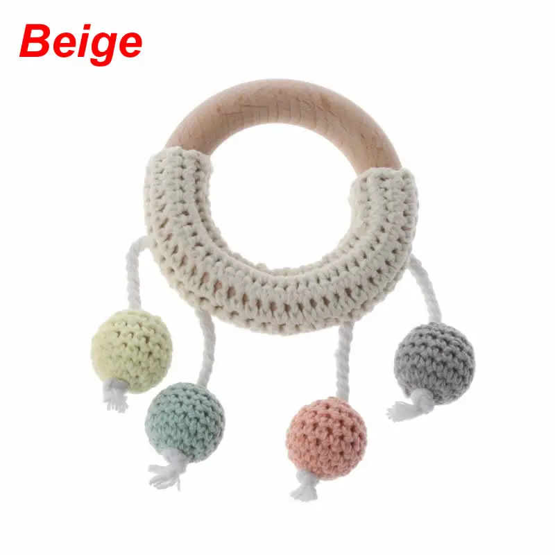 Beige Детский прорезыватель, вязанное крючком деревянное кольцо, деревянная погремушка, Прорезыватель для зубов, сделай сам, игрушки для прорезывания зубов, хлопковое тканевое детское кольцо для прорезывания зубов - Цвет: Beige