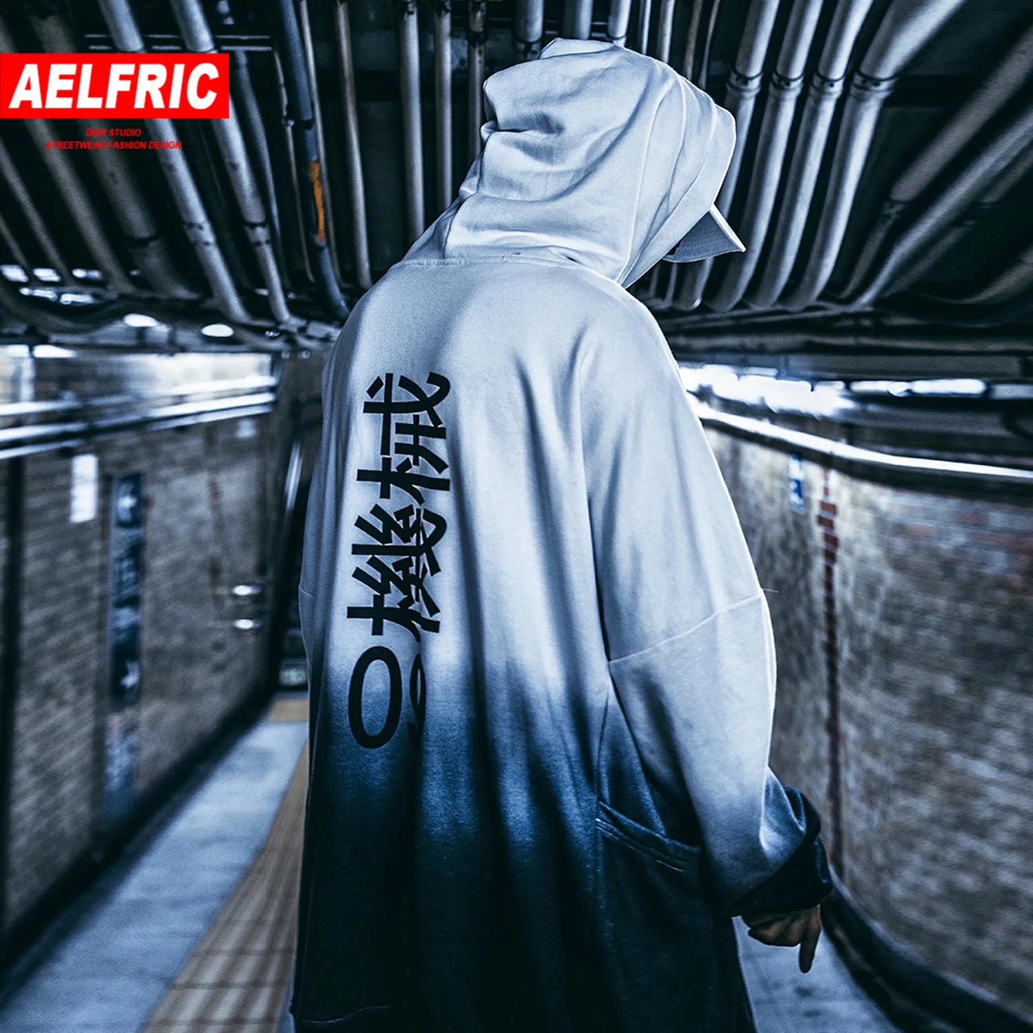 AELFRIC винтажные градиентные мужские толстовки с капюшоном Harajuku Хип-хоп пуловеры модные повседневные хлопковые мужские толстовки уличная одежда
