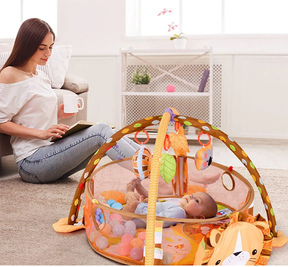 IMBABY Baby Game Mat Multi-Function Cartoon Marine Ball Three-In-One With Ball Fitness Rack Crawling Pad baby gym Newborn Toy