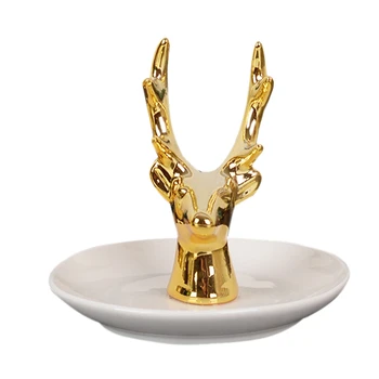 

Scandinavian Golden Deer Antler Jewelry Storage Plate Mini Creative Ceramic Ring Tray Chic Necklace Earring Finishing Plate