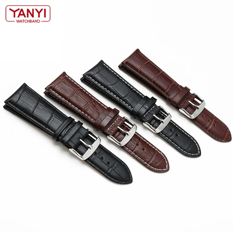 Men's Genuine Leather Alligator Grain Watch Strap with Pin Buckle Clasp, 22mm-28mm Adjustable Bracelet