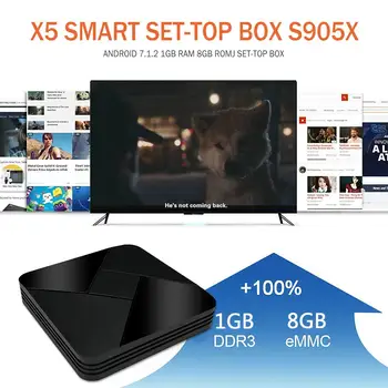 

X5 S905X Android 7.1.2 Quad Core Set Top Box 1GB RAM 8GB ROM Support External USB Camera 200W / 500W WiFi Smart TV Box