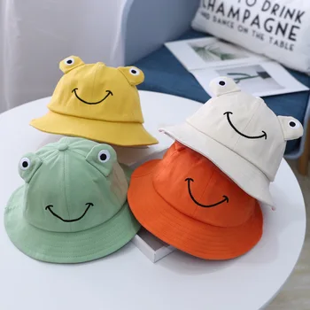 

Baby boy girl hats Small eyes frog smiley fisherman hat 2020 spring and summer new cartoon children's solid color sun hat caps