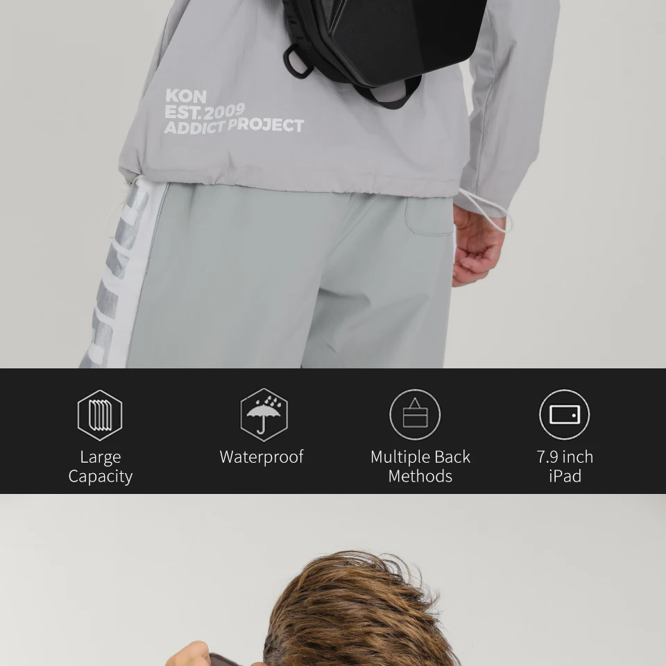 Neouo Coole Hartschalen-Schultertaschen mit USB-Ladeanschluss, Modellshow