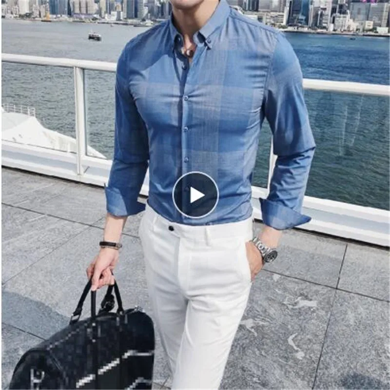 Роскошная большая мужская клетчатая рубашка осень длинный рукав Camisa Social Masculina деловая Повседневная Camiseta Masculina Camicia Uomo