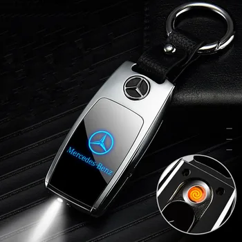 

USB charging lighter with light car flashing key ring car label pendant metal multi-function cigarette lighter Flameless Lighter