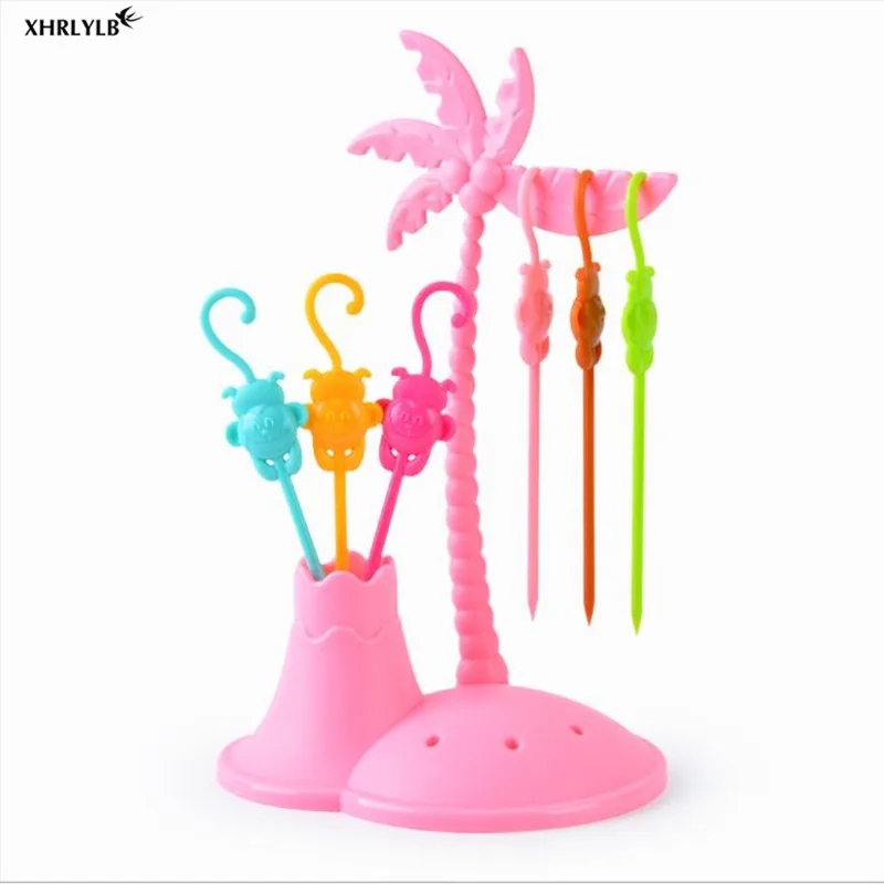 XHRKYLB Creative Coconut Tree Monkey Fruit Fork Plastic Multi-function Fruit Snack Snack Snack Fork Party Wedding Decoration.7z