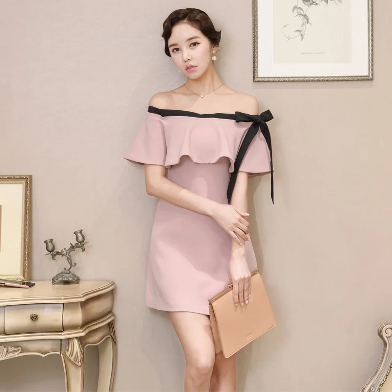 

Summer Wear 2019 New Style Horizontal Neck Dress Women's Debutante Slim Fit Elegant Slimming A- line Skirt WOMEN'S Dress