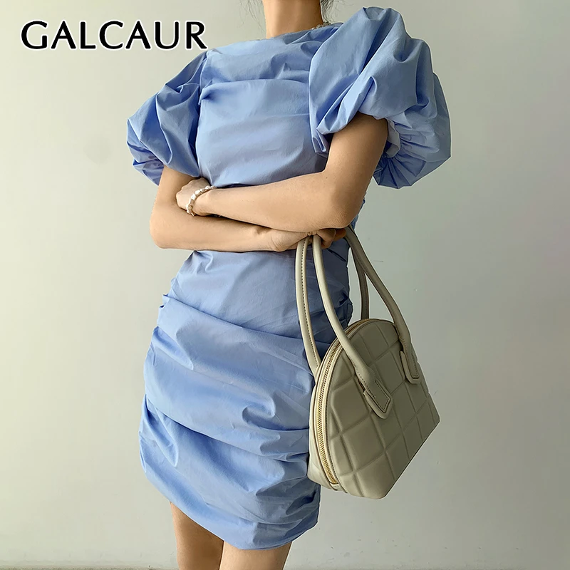 Женское платье с рюшами GALCAUR корейское элегантное облегающее мини-платье круглым