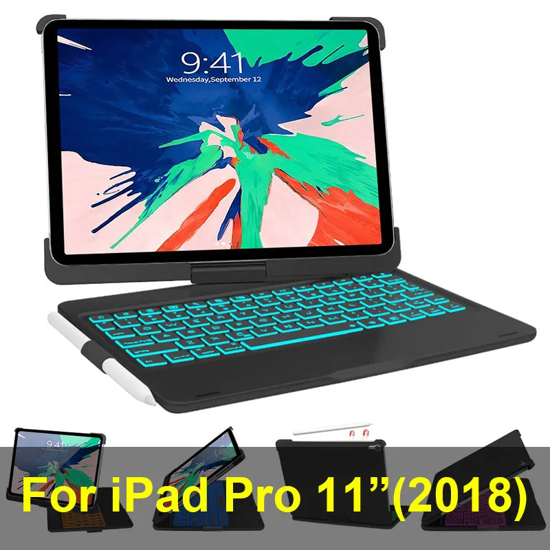 iPad Pro 11 Black SZILBZ iPad чехол с клавиатурой 9,7 для iPad(6th Gen)-iPad(5th Gen)-iPad Pro 9,7-iPad Air 2 и 1-360 Вращающийся и 180 флип - Цвет: iPad Pro 11 Black