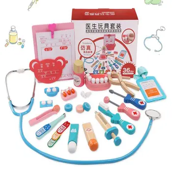 

24 Pcs Dentist Toys Children Pretend Doctor Set Wooden Simulation Dentist Props 95AE