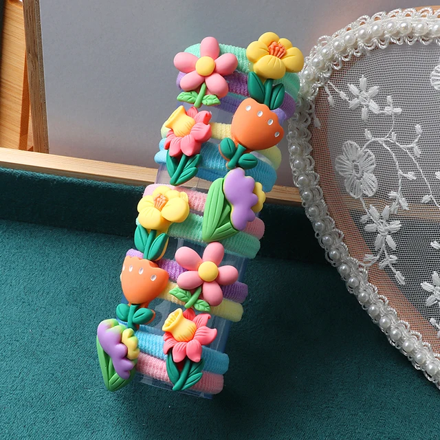 10PCS/Set Girls Rubber Band Elastic Hair bands Rainbow Cartoon Character Fruits Flower Headwear Girl Cute Sweet Hair Accessories style-3