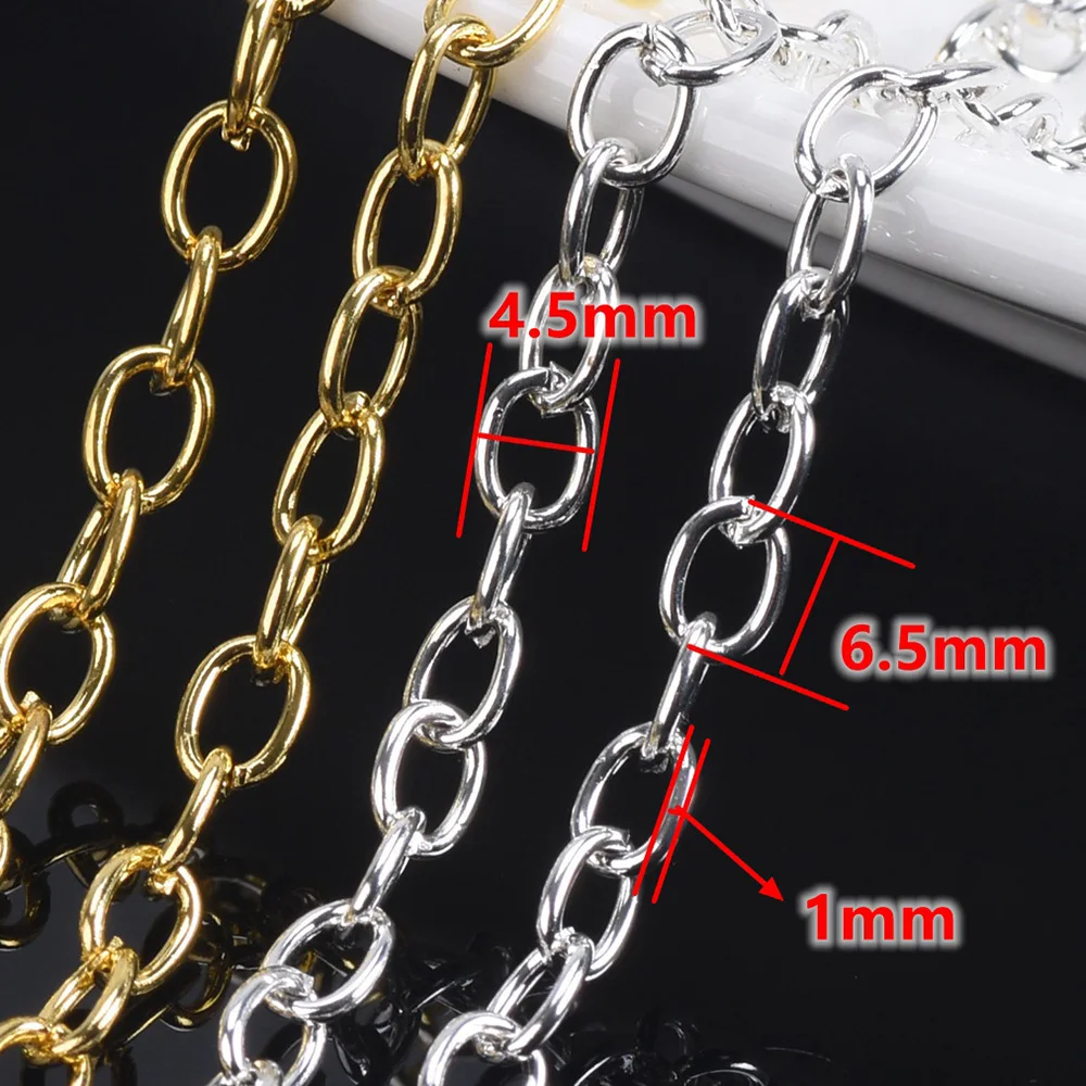 주얼리 제작용 도금 타원형 철 금속 오픈 링크 체인, DIY 가방 체인 액세서리, 5 미터, 3x2.5mm, 4x3mm, 5.5x4mm, 6.5x4.5mm 