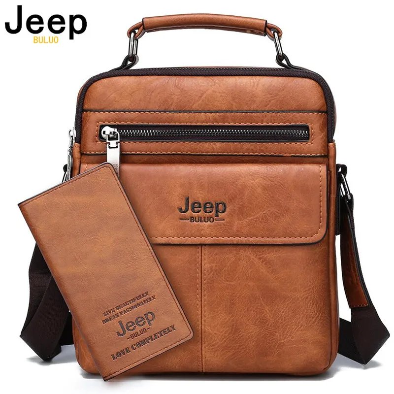 JEEP BULUO-Bolso bandolera de cuero para hombre, bolsa de hombro con compartimentos de gran tamaño, mochila grande de para y de calidad - AliExpress