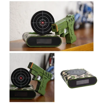 

1 Set Gun Alarm Clock Shoot Alarm Clock Recordable Gadget Target Desktop Digital Bedside Snooze Table Alarm Clocks Gift