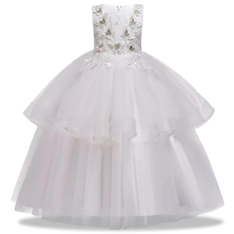 Кружевное длинное платье-пачка с аппликацией для девочек; праздничное платье принцессы с цветочным рисунком; детская официальная одежда; Детские платья для девочек; одежда для свадьбы
