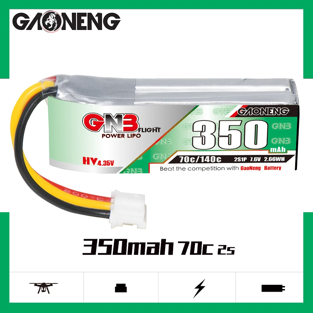 2 шт. литий-полимерный аккумулятор GNB GAONENG 350 мАч 7 6 В 70C/140C 2S HV с разъемом PH2.0 для 1:28