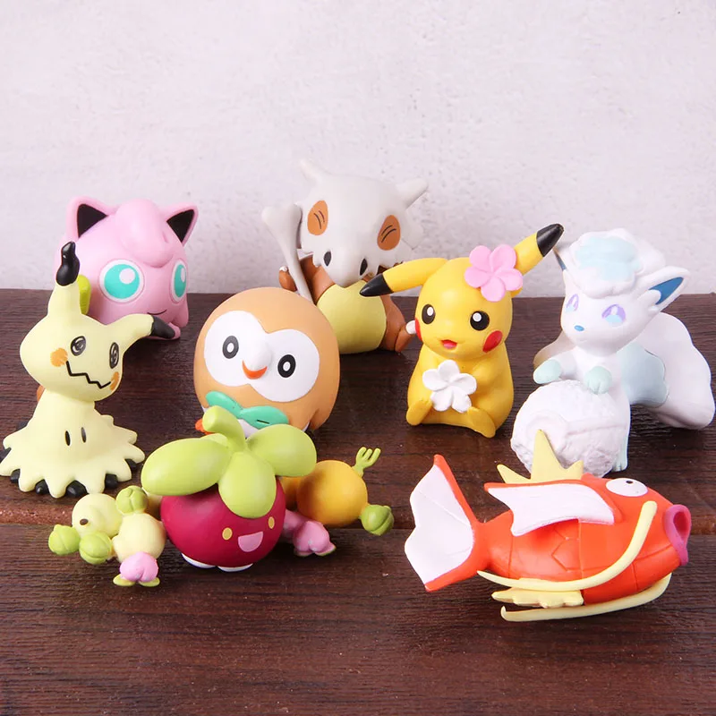 Аниме Фигурка монстра из мультфильмов игрушка Mimikyu Vulpix Jigglypuff Cubone Magikarp «Pokemon Go» Bounsweet Hoothoot Фигурки ПВХ игрушки 8 шт./компл