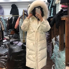 2021 New Winter Down Parkas Real Fox Fur Hooded Jacket Warm Coat Streetwear Loose Thick Warm Coat Outwear