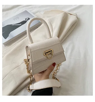 

2020 New Style Handbag Female Packet shi tou wen Chain Square Sling Bag Versatile Purse Cool Messenger Bag