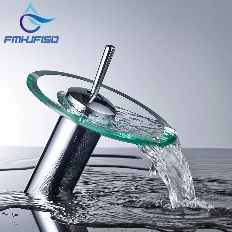 FMHJFISD Waterfall Basin Faucet Bathroom Waterfall Faucet Glass Basin Faucet Mixer Tap Deck Mounted Basin Sink Mixer Faucet