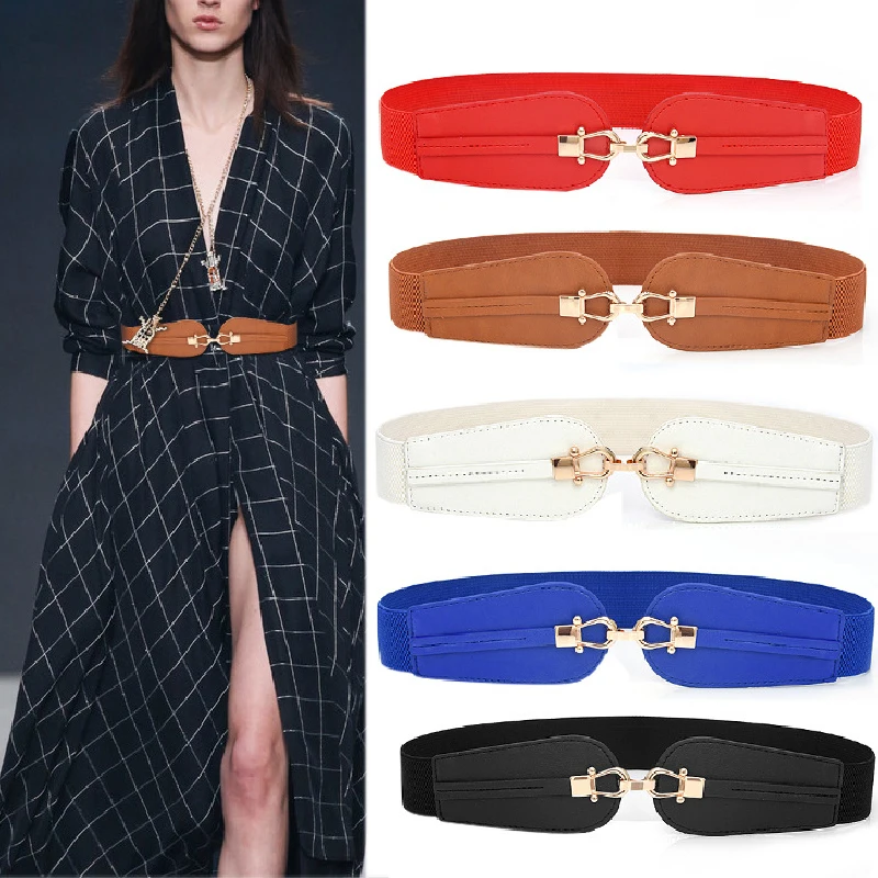 PU Leather Elastic Wide Belt for Women 