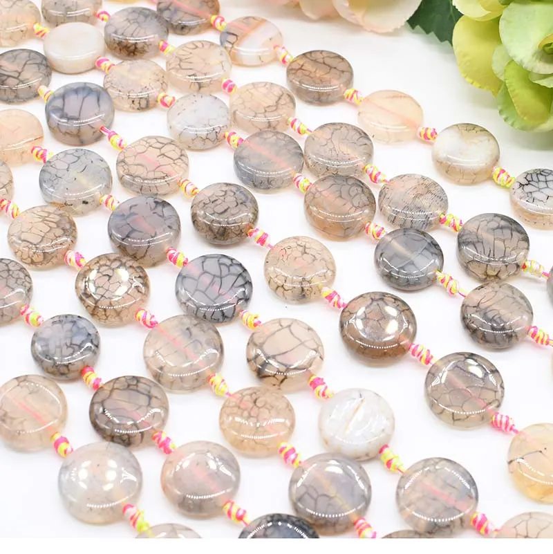 1 Strands 22mm Natural Agates Coin Stone Beads For DIY Necklace Jewelry Making Loose 15