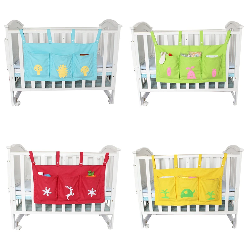  Cartoon Bed Wall Hanging Storage Bag Crib Bed Brand Baby Cotton Crib Storage Bag Toy Diaper Pocket 