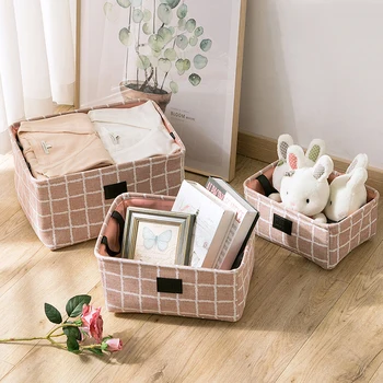 

Folding linen Fabric Storage Basket Bins Cube Containers With Handles For Toys Organizers Closet And Office Organizers