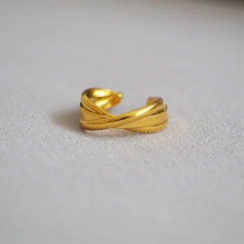 

18K Gold-Plated Zhensanhuan Cross-Winding Simple Normcore Style Simple and Versatile Temperament Open Ring Index Finger Ring