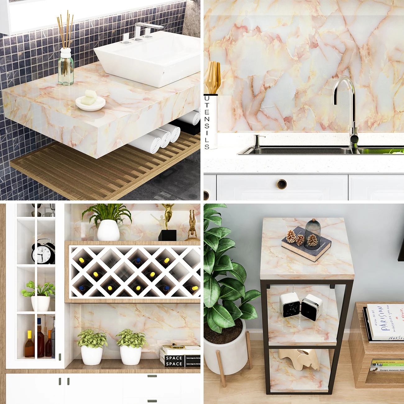 Waterproof Oil-proof Marble Wallpaper Contact Paper Wall Stickers PVC Self Adhesive Bathroom Kitchen Countertop Home Improvement