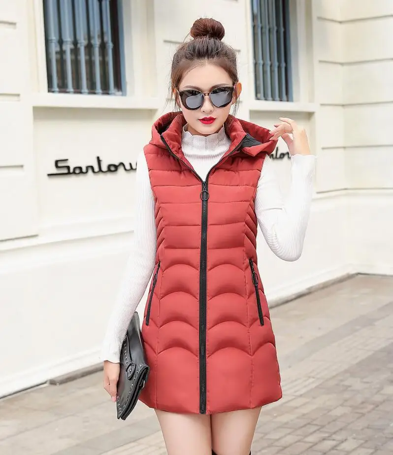 brick red Orwindny осень-зима Длинный жилет из искусственного меха M-4XL теплые Для женщин жилет из хлопка, с подкладкой, куртка женская зимняя одежда жилет на размер больше - Цвет: brick red