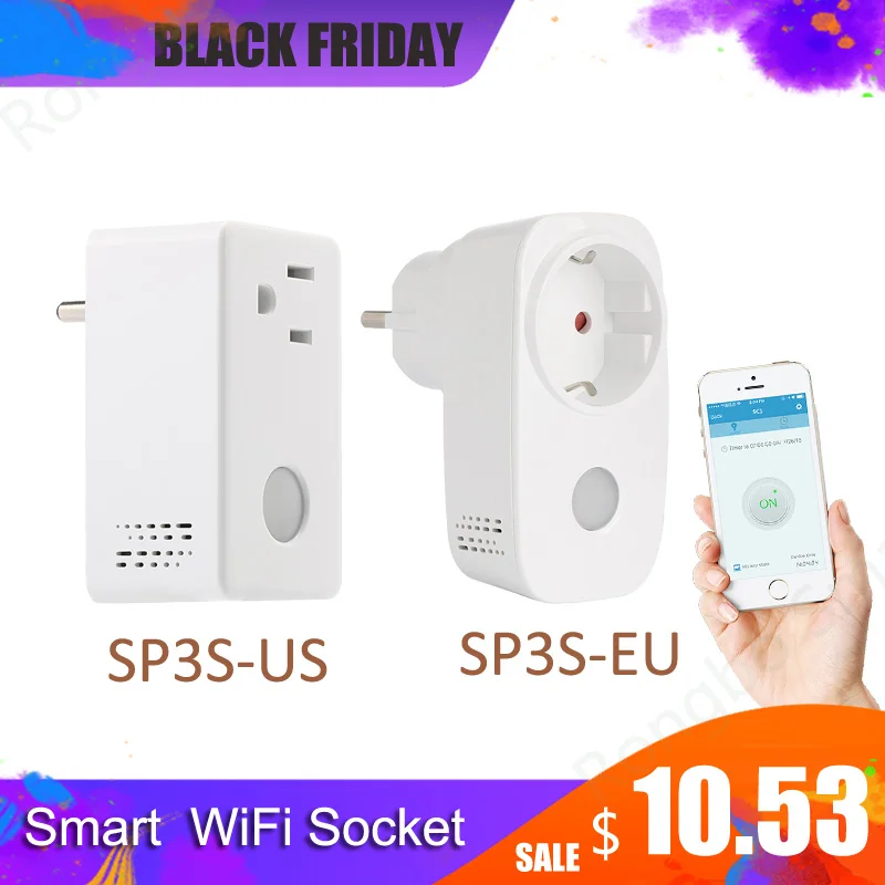 Broadlink SP3S ЕС/США энергетический монитор Smart Draadloze Wi-Fi розетка Afstandsbediening Met измеритель мощности контроллер двери IOS Android