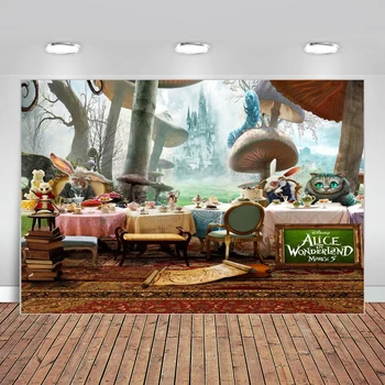 

Alice Wonderland White Rabbit Caterpillar Mushroom Diner Table Custom Photo Studio Backdrop Background Vinyl