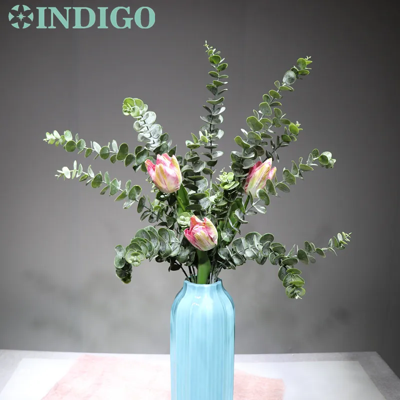 

INDIGO -Pink Tulip Flower Arrangment (3 flower+3 leaf) Eucalyptus Leaf Wedding Party Flower Decoration Event Free Shipping