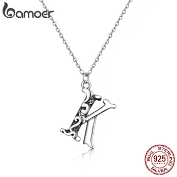 

bamoer Letter K Alphabet Pendant Necklace for Women 925 Sterling Silver Chain Necklaces Fine Jewelry 2020 New Collar SCN403