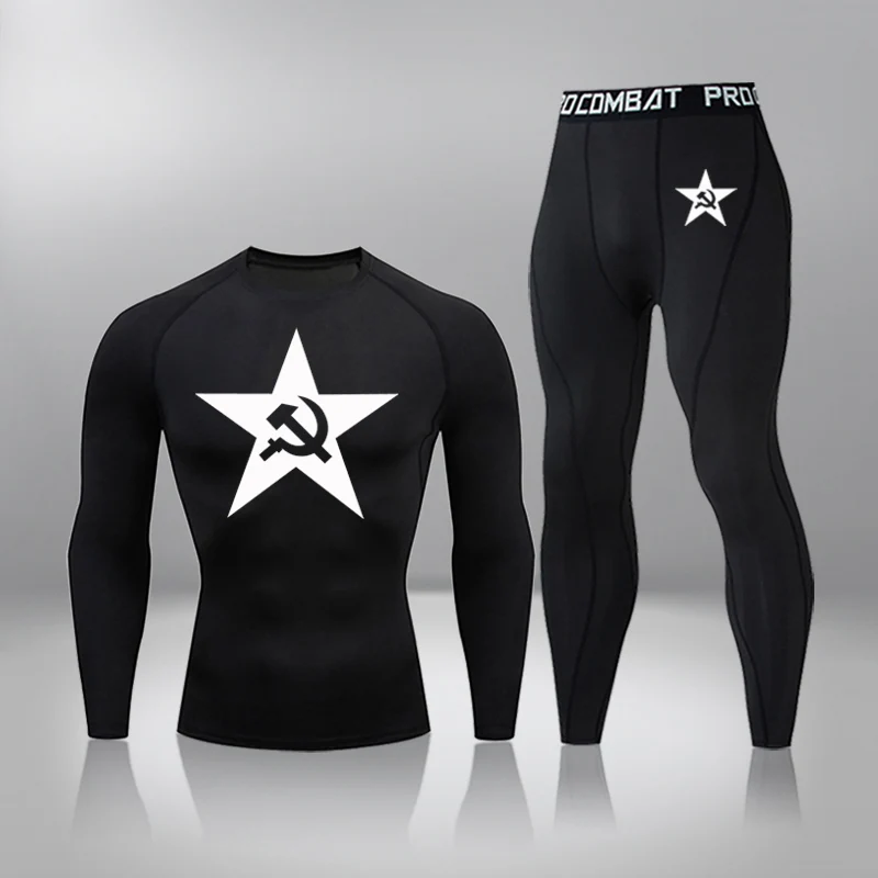 2-piece Set Men Sport Thermal Underwear Sports Compression Underwear Gym Training Tights Quick-Drying Wicking Clothing Sport Set 3