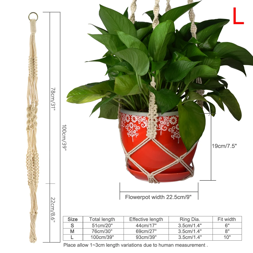 L 100cm WITUSE, 4 шт., Ретро Подвеска для растений из макраме, подвесная корзина, держатель для балкона, крючок для дома, сада, растений, подвесная гирлянда, Декор для дома/улицы - Color: L 100cm