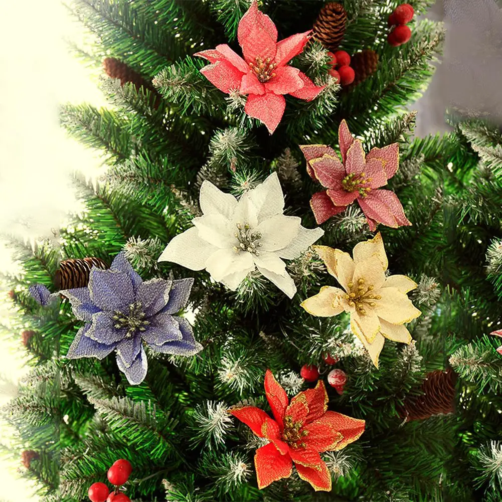 

15CM Golden Edge Simulation Christmas Flower Wedding Party Christmas Garland Decoration Multicolor Plastic Sticky Powder Flower